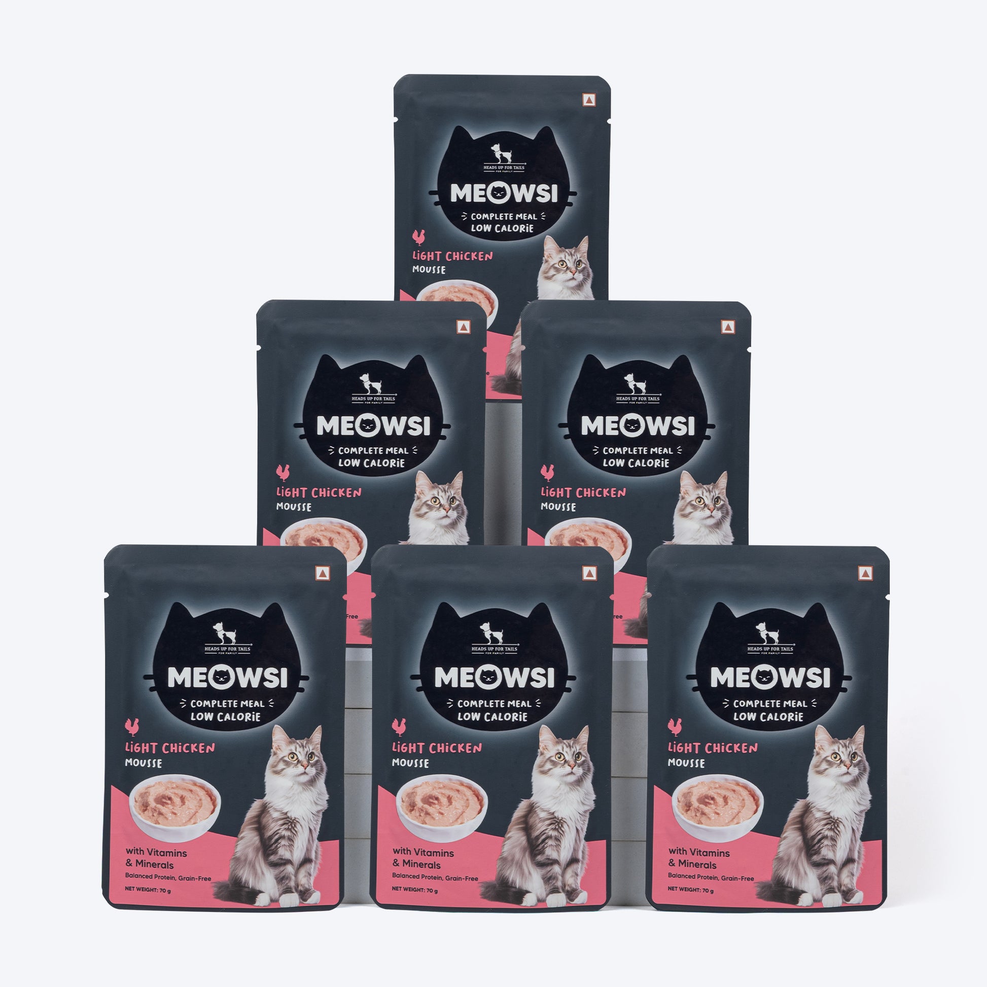 Meowsi by HUFT Low Calorie Light Chicken Mousse Wet Food For Cat Tray - 70 gm - Heads Up For Tails