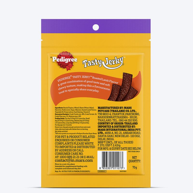 Pedigree Tasty Jerky Roasted Lamb Flavour Treat For Adult Dog - 70 g - Heads Up For Tails