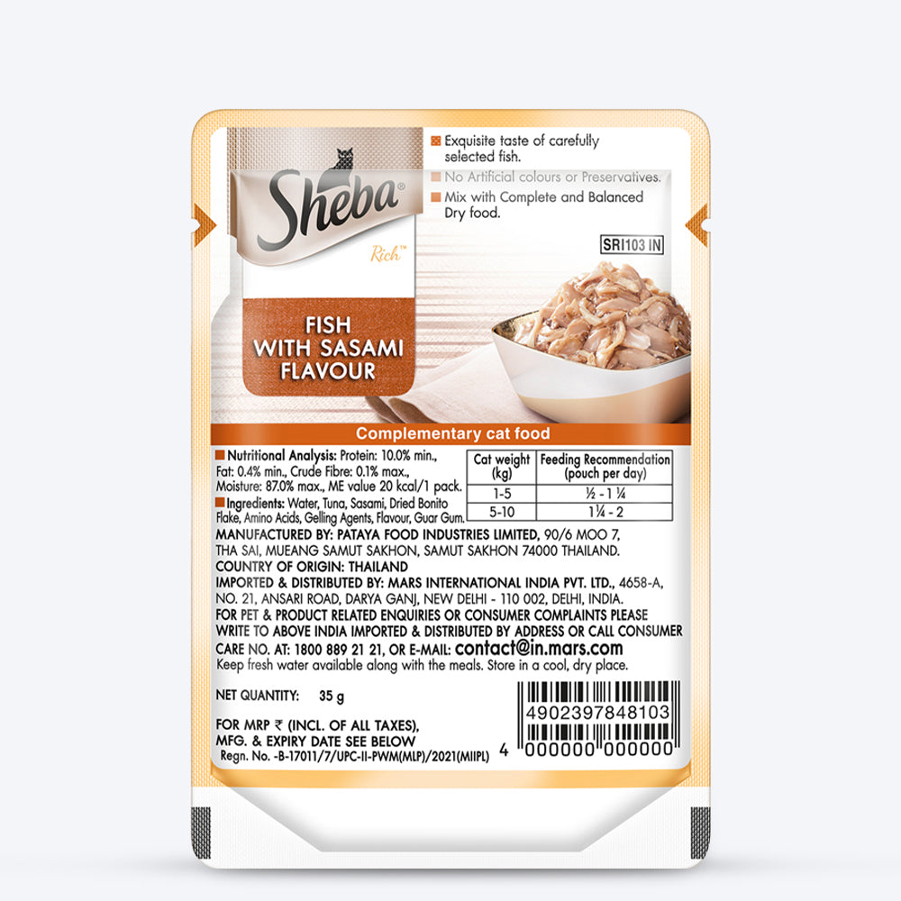 Sheba Fish with Sasami Adult Wet Cat Food - 35 gm Packs - Heads Up For Tails