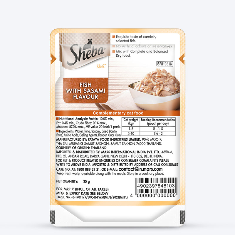 Sheba Fish with Sasami Adult Wet Cat Food - 35 gm Packs - Heads Up For Tails