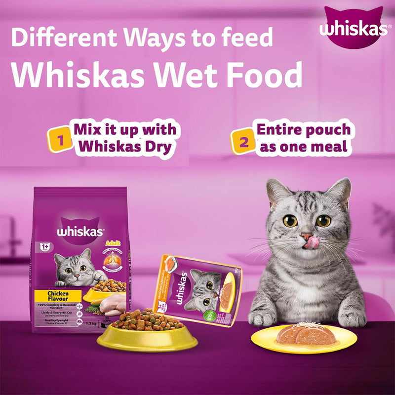 Whiskas Chicken with Salmon in Jelly Flavour (1+ Years) Adult Cat Wet Food - 80 gm Pack