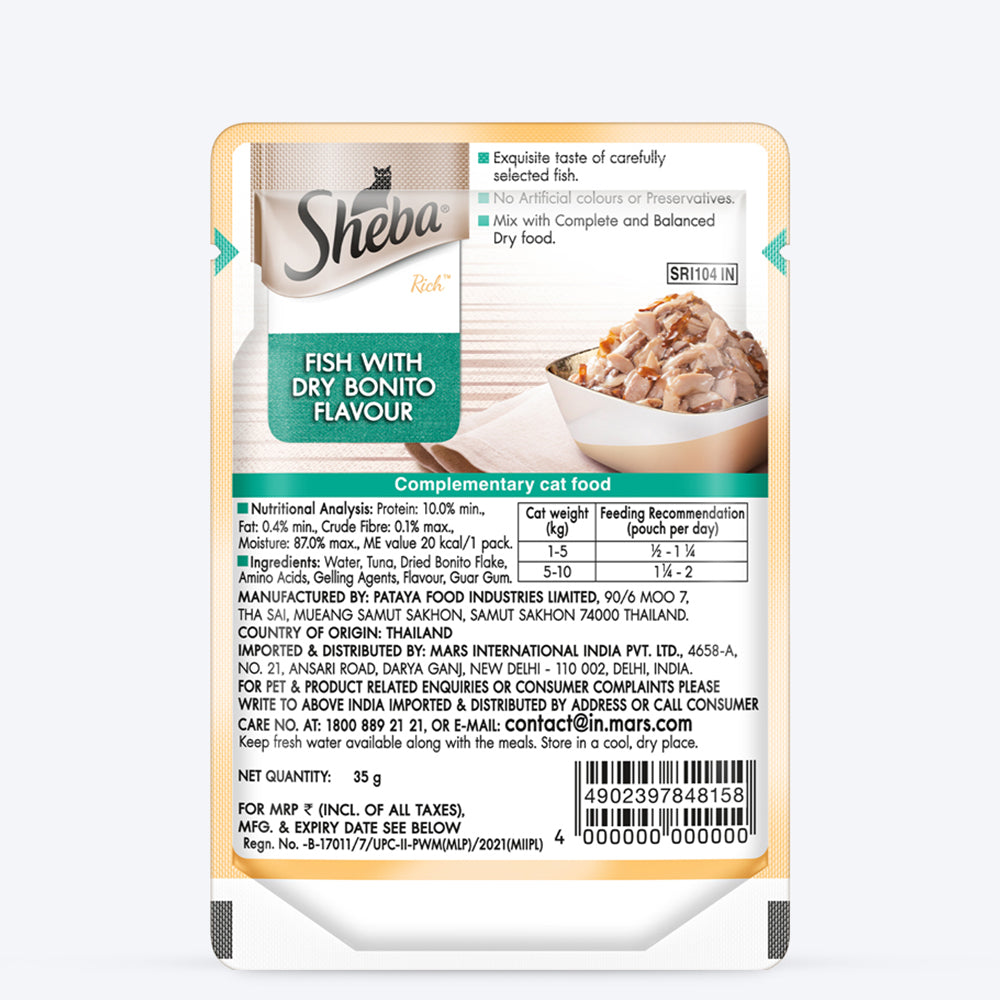 Sheba Fish with Dry Bonito Flake Adult Wet Cat Food - 35 gm Packs - Heads Up For Tails