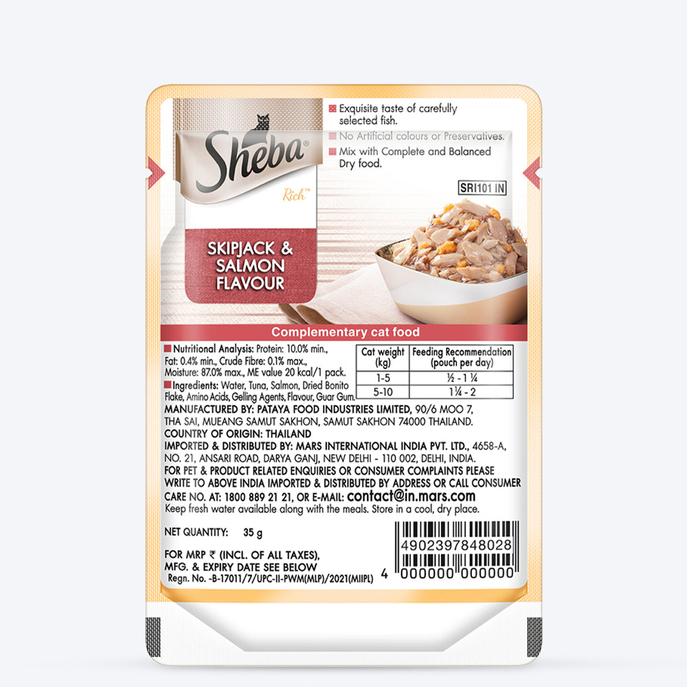 Sheba Skip Jack & Salmon Adult Wet Cat Food - 35 gm Packs - Heads Up For Tails