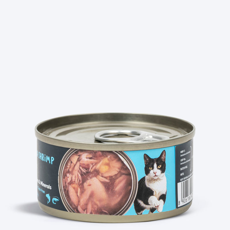 Meowsi by HUFT Tuna & Shrimp in Broth Canned Cat Wet Food, 80 gm, with vitamins and minerals, grain-free.