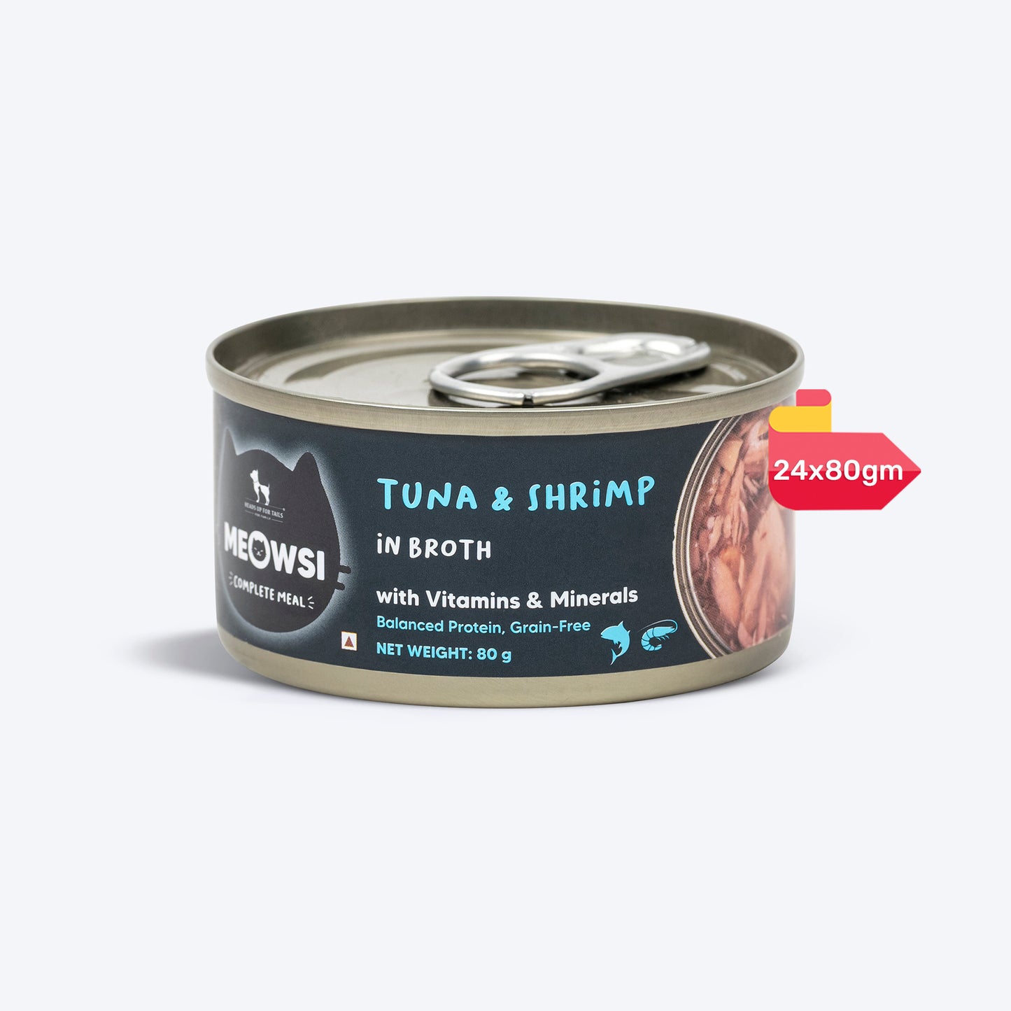 Meowsi by HUFT Tuna & Shrimp in Broth Canned Cat Wet Food - 80 gm - Heads Up For Tails
