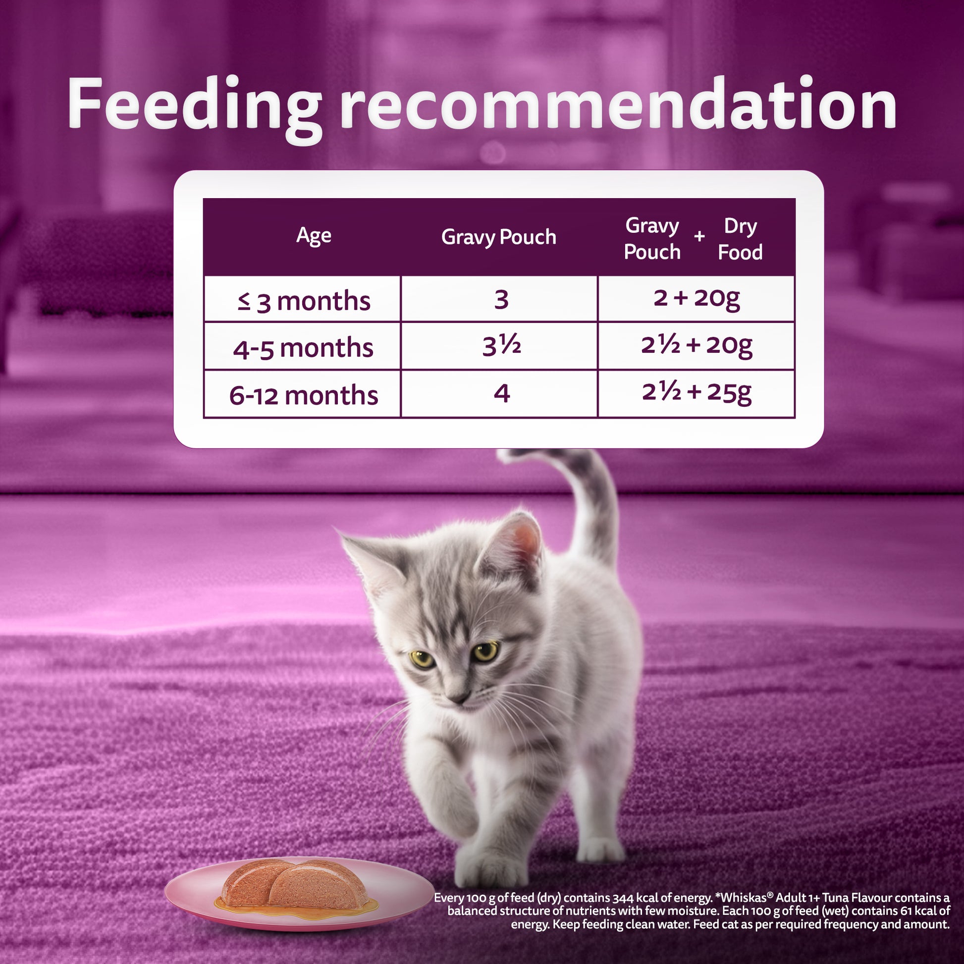 Whiskas Mackerel In Jelly Wet Food For Junior (2-12 Months) Kitten - 80 gm Pack - Heads Up For Tails