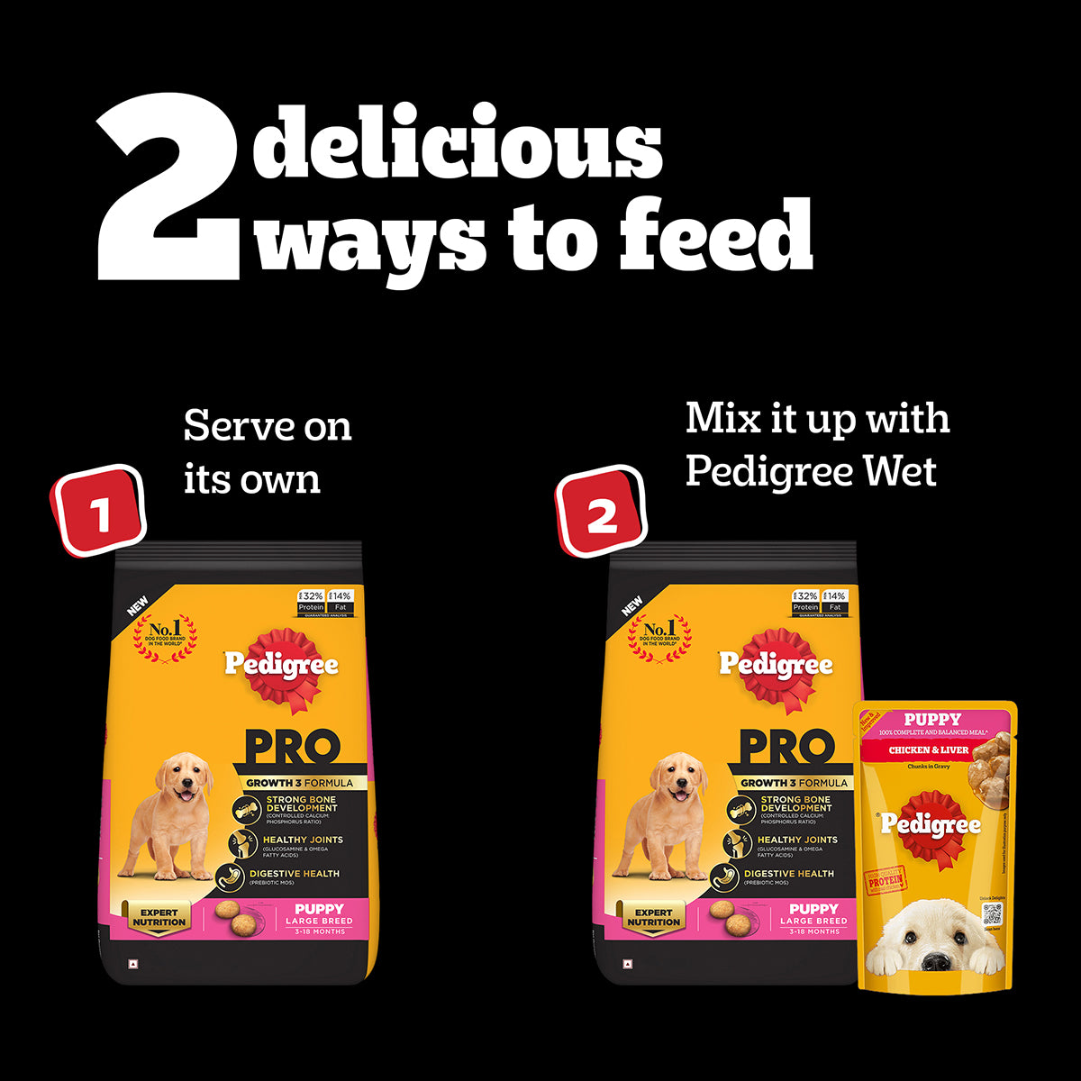 Pedigree PRO Expert Nutrition Dry Dog Food For Large Breed Puppy (3-18 Months) - Heads Up For Tails