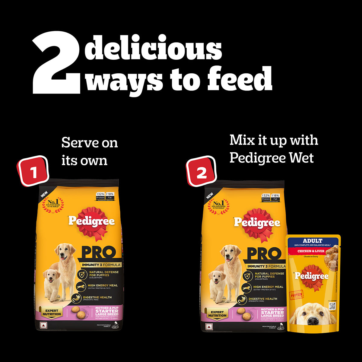 Pedigree PRO Expert Nutrition Lactating/Pregnant Mother & Puppy Starter (3-12 Weeks) Large Breed Dog Dry Food - Heads Up For Tails