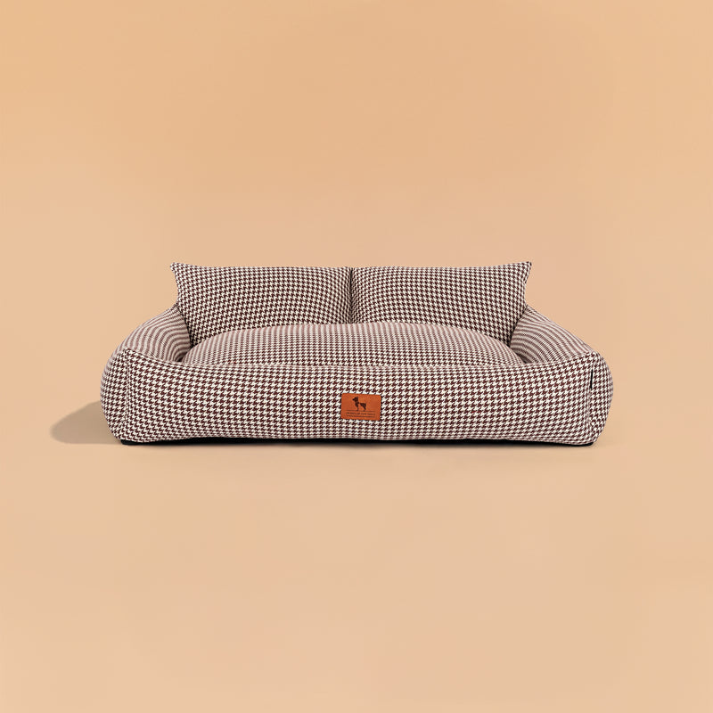 HUFT Cookie Houndstooth Lounger Bed For Dog - Brown - Heads Up For Tails