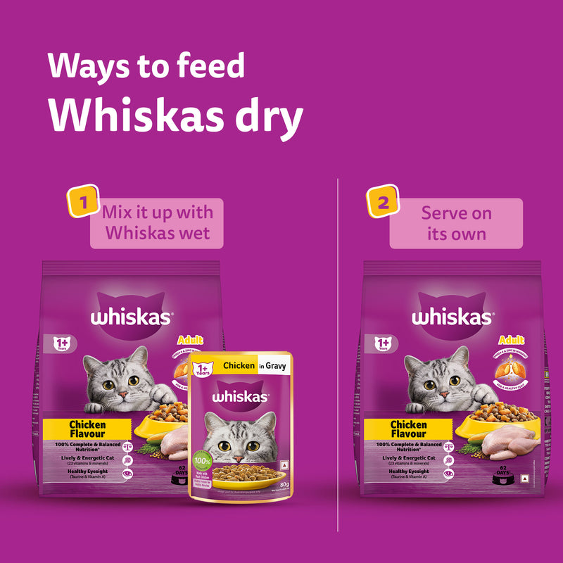 Whiskas Adult (1+ Years) Chicken Flavour Dry Food For Adult Cat - Heads Up For Tails
