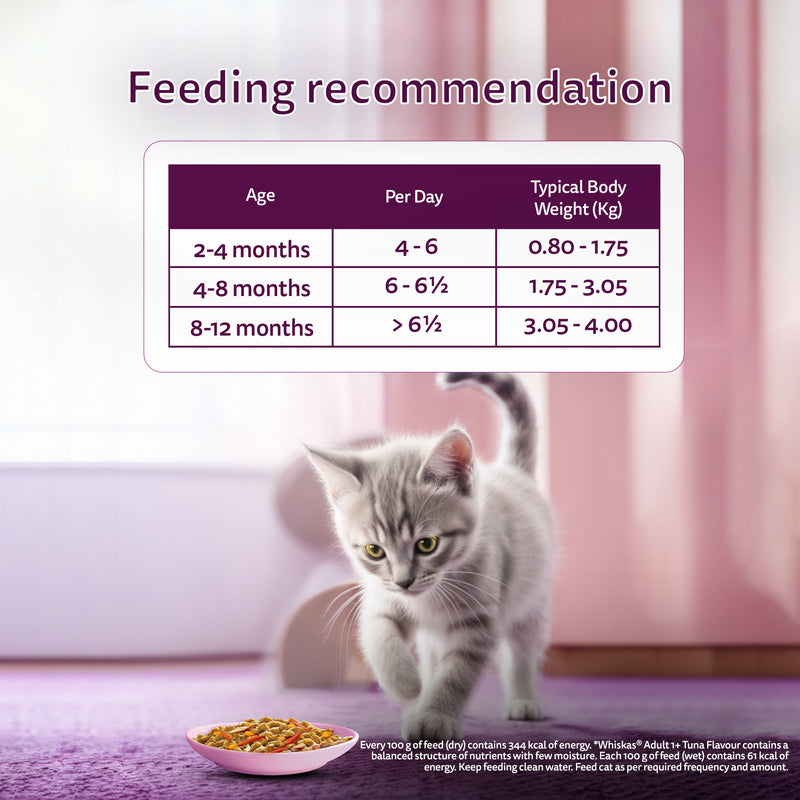 Whiskas Tasty Mix Seafood Cocktail With Carrot In Gravy Wet Food For Junior (2-12 Months) Kitten- 70 gm Pack - Heads Up For Tails