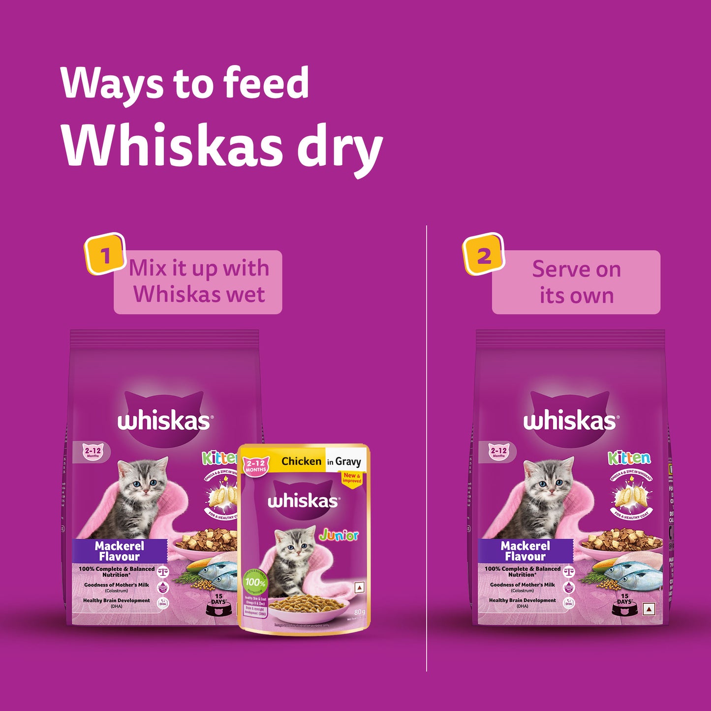 Whiskas Mackerel Flavour Dry Food For (2-12 Months) Kitten - Heads Up For Tails