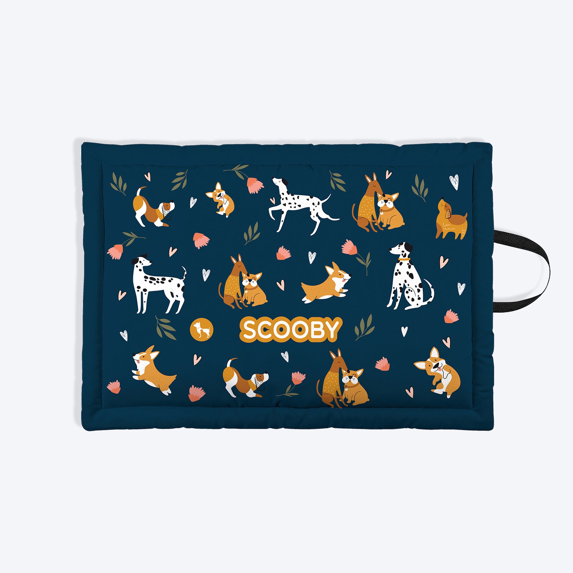 HUFT Personalised Dogs In Bloom Mat For Dog & Cat - Navy Blue - Heads Up For Tails
