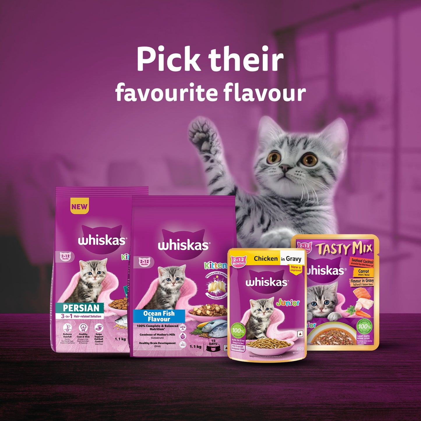 Whiskas Mackerel Flavour Dry Food For (2-12 Months) Kitten - Heads Up For Tails