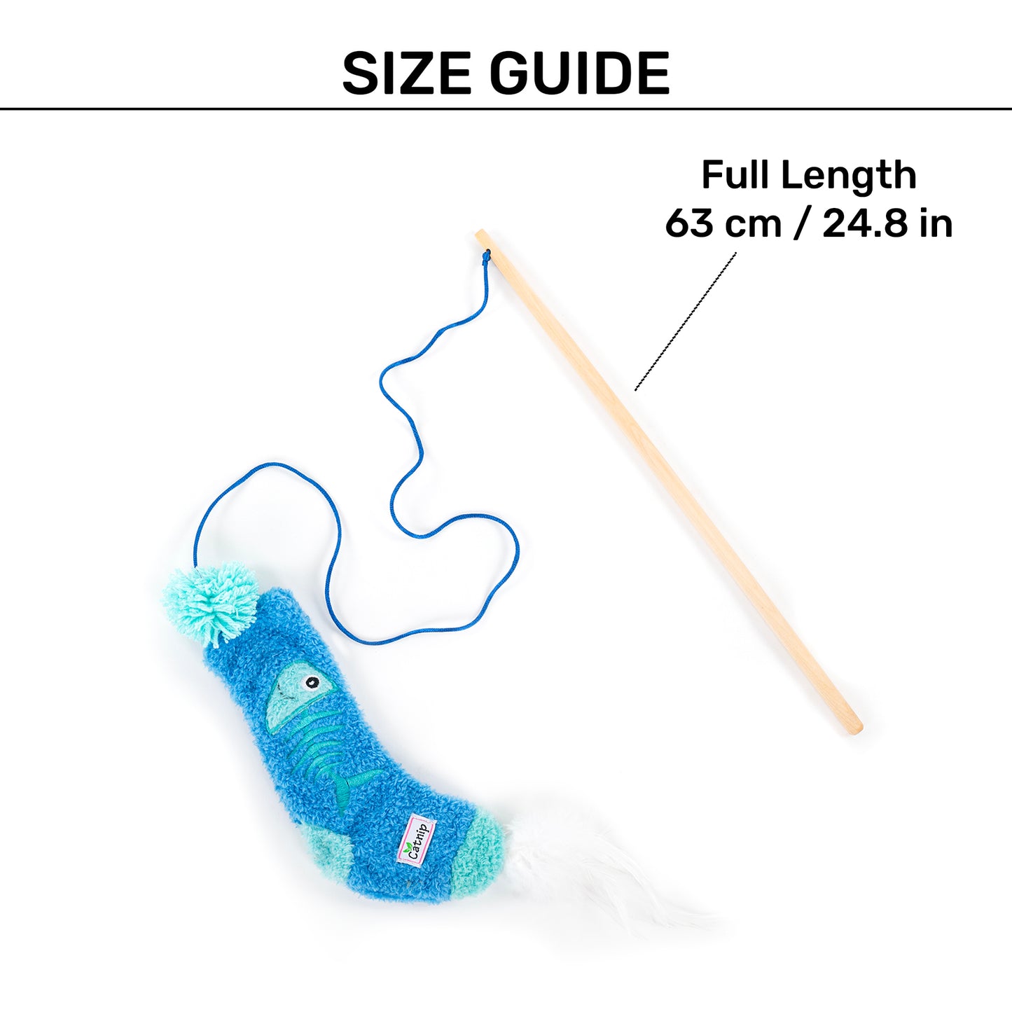 HUFT Fishin' Socks Wand Toy With Catnip For Cat - Blue - Heads Up For Tails