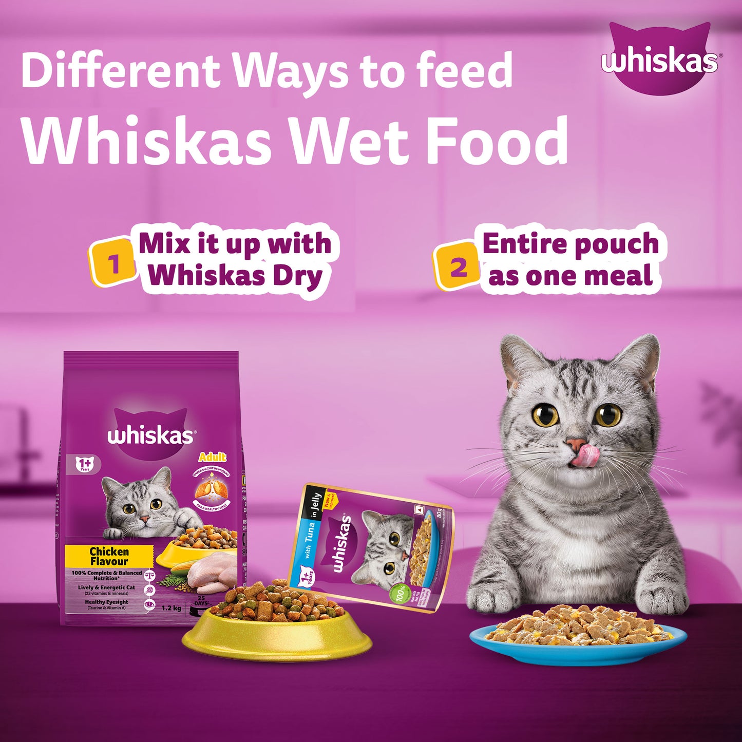 Whiskas Tuna in Jelly (1+ Years) Wet Food For Adult Cat - 80 gm - Heads Up For Tails
