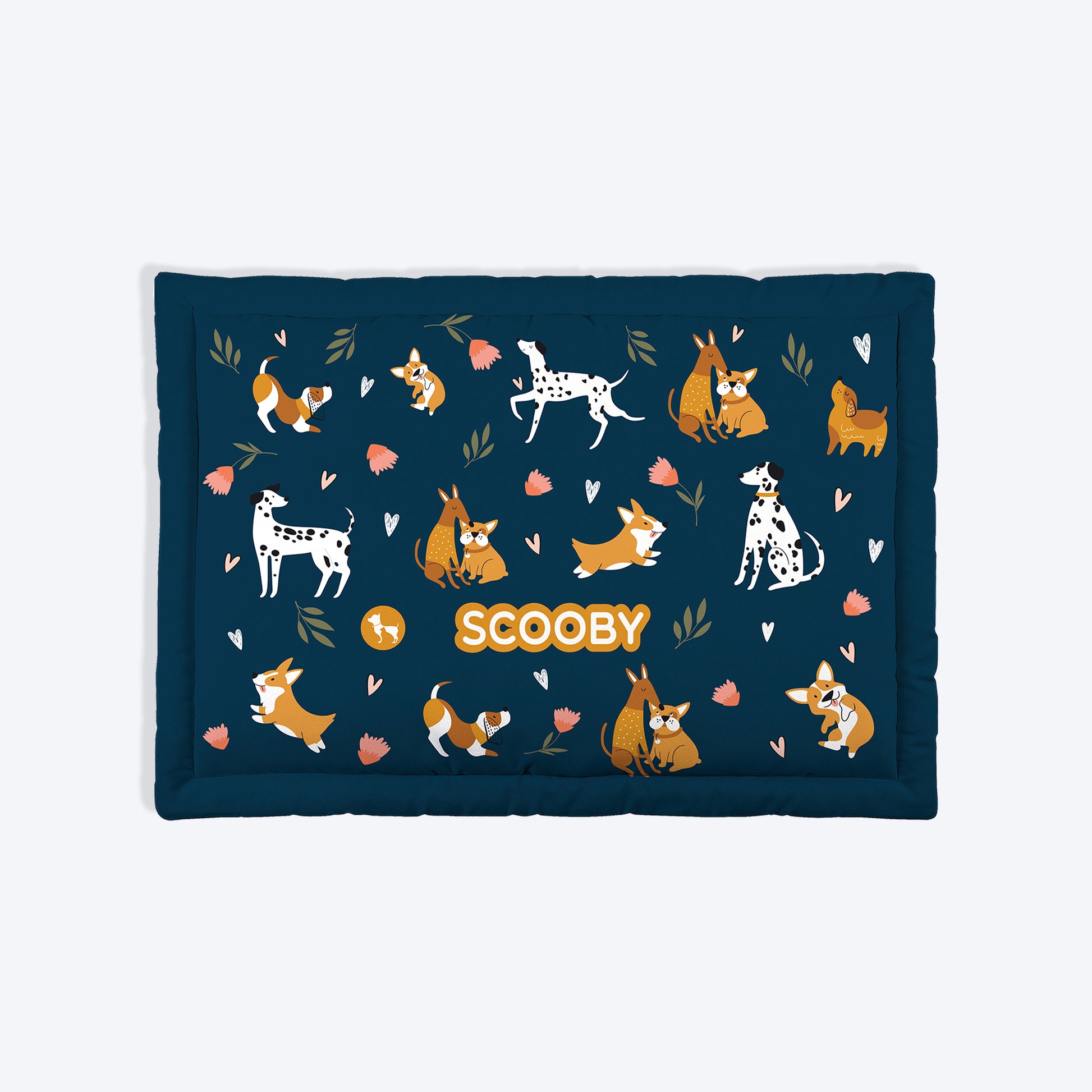 HUFT Personalised Dogs In Bloom Mat For Dog & Cat - Navy Blue - Heads Up For Tails