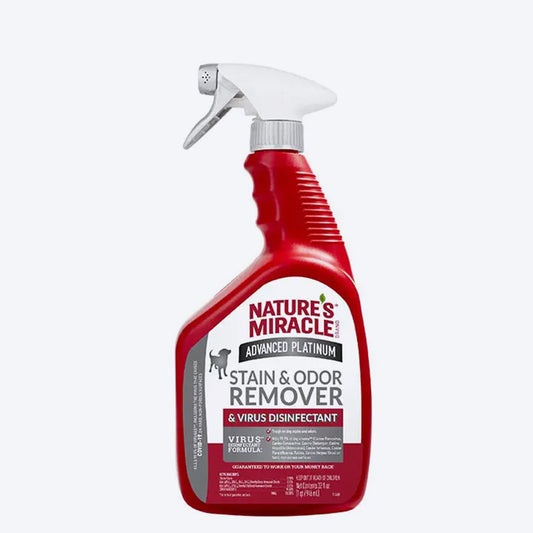 Nature's Miracle Advanced Platinum Stain & Odor Remover Virus Disinfectant Spray For Dog - 946 ml - Heads Up For Tails