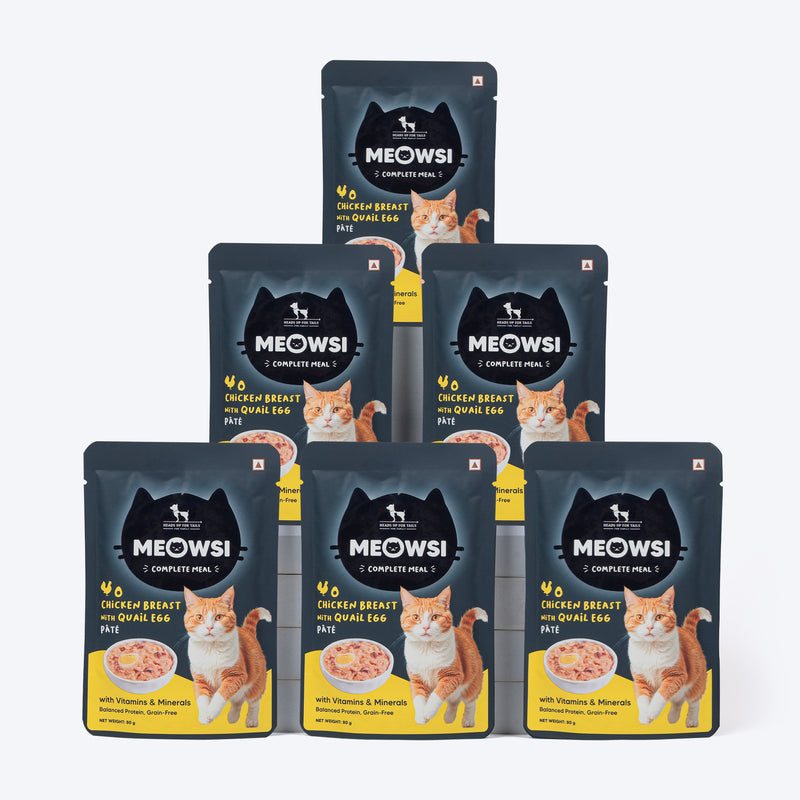 Meowsi by HUFT Chicken Breast with Quail Egg pâté Cat Wet Food, 80 gm, grain-free, with vitamins and minerals.