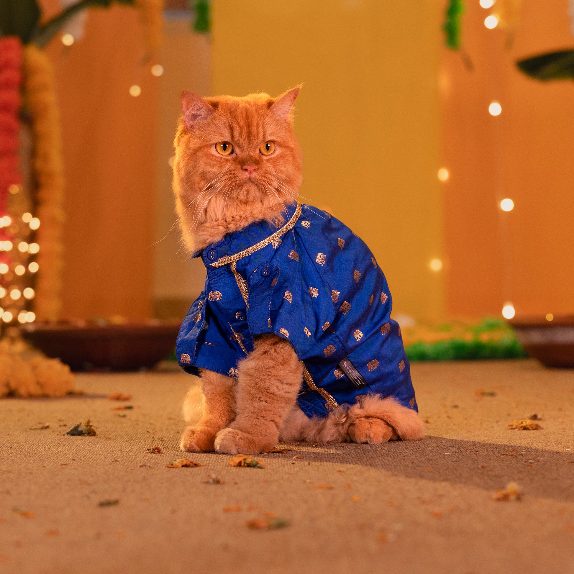 HUFT Royal Elephant Brocade Kurta For Dog & Cat - Navy Blue - Heads Up For Tails