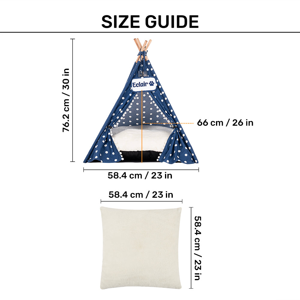 HUFT Personalised Polka Paws Teepee Tent Bed For Dog & Cat - Navy - Heads Up For Tails