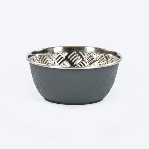 HUFT Sniff N' Snack Embossed Steel Bowl For Dogs - Grey - Heads Up For Tails