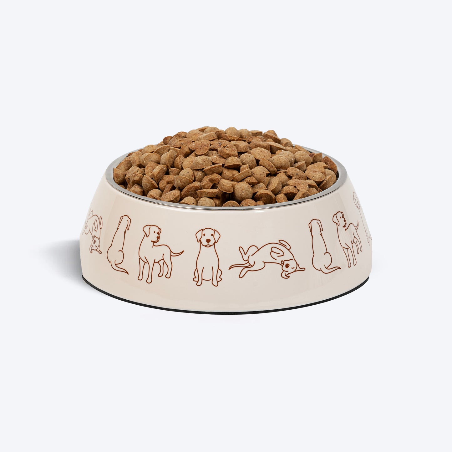 HUFT Wag And Doodle Printed Melamine Bowl With Steel Inserts For Dogs - Beige - Heads Up For Tails