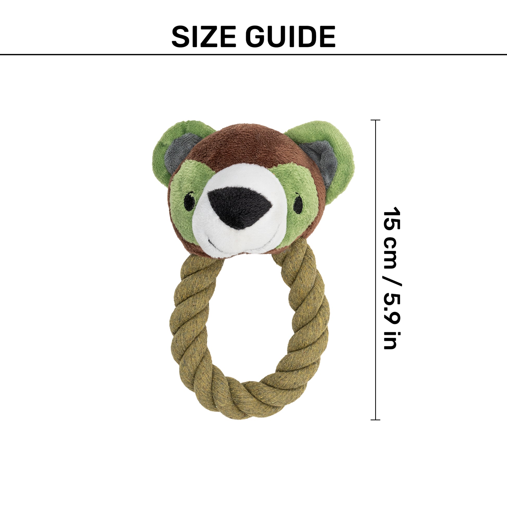 TLC Tug Bear Squeaky Rope Toy For Puppies & Small Dogs - Brown & Green - Heads Up For Tails