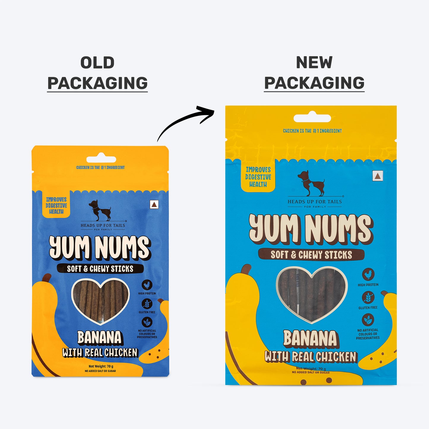 HUFT Yum Nums Soft & Chewy Sticks Banana with Real Chicken Treat For Dogs - 70 g - Heads Up For Tails