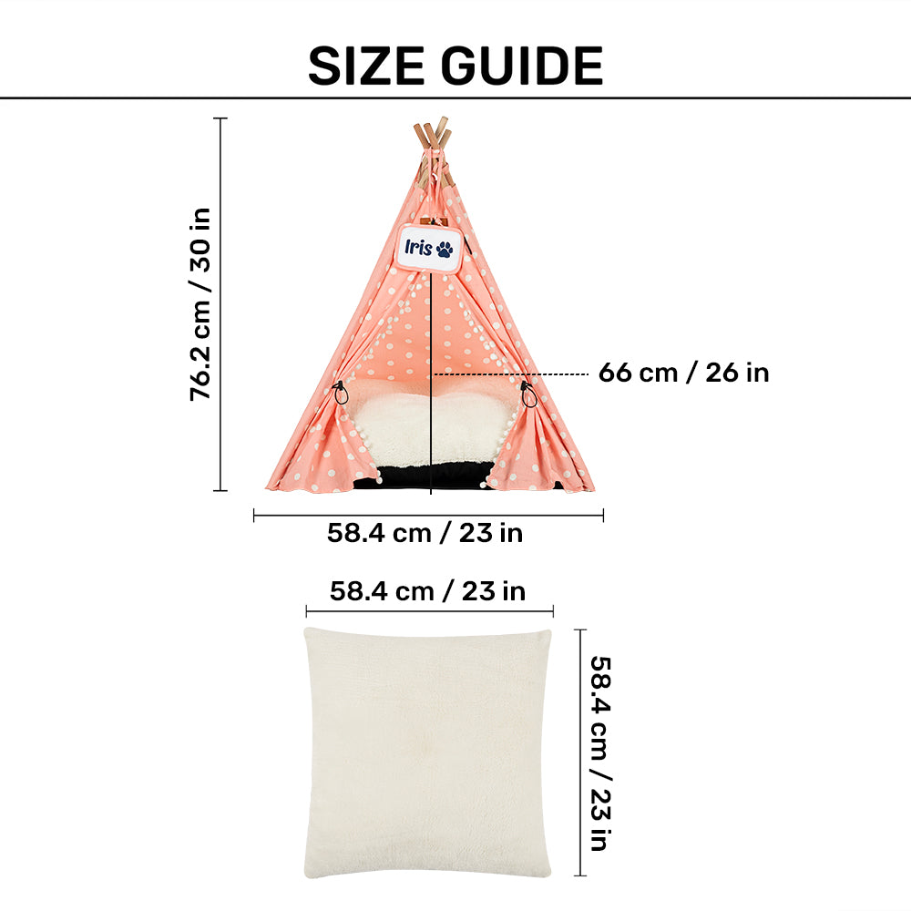 HUFT Personalised Polka Paws Teepee Tent Bed For Dog & Cat - Peach - Heads Up For Tails