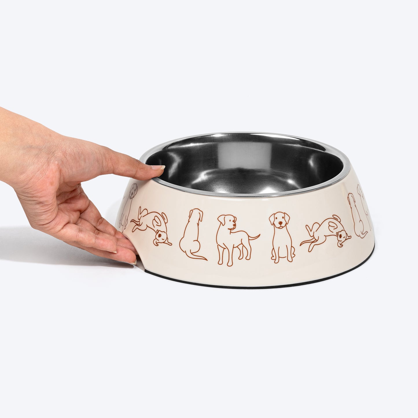HUFT Wag And Doodle Printed Melamine Bowl With Steel Inserts For Dogs - Beige - Heads Up For Tails