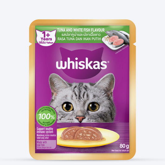 Whiskas Tuna And White Fish Wet Food For Adult Cat - 80 gm - Heads Up For Tails