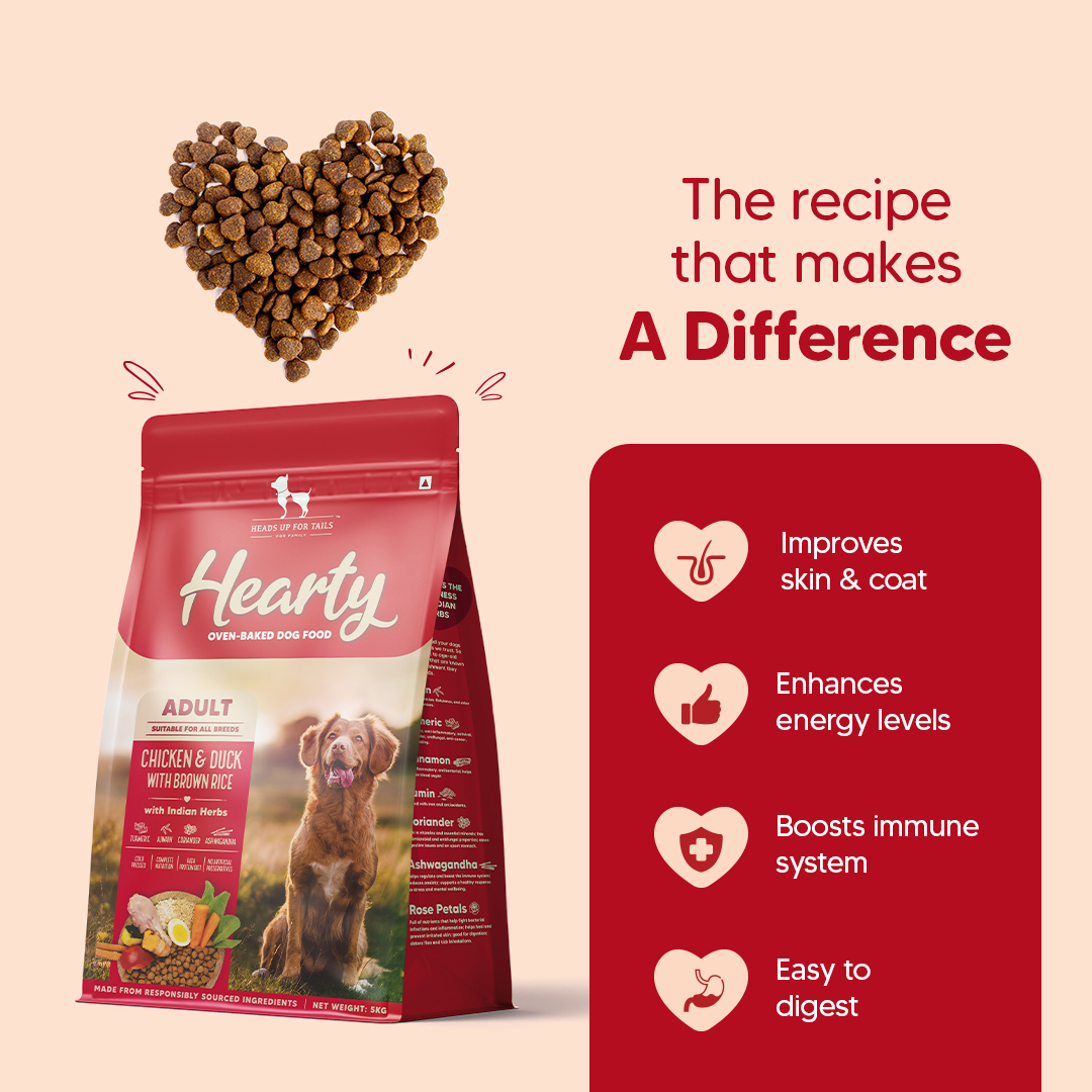Hearty Oven-Baked Dry Food For Adult Dogs With Chicken, Duck & Brown Rice (All Breeds) - Heads Up For Tails