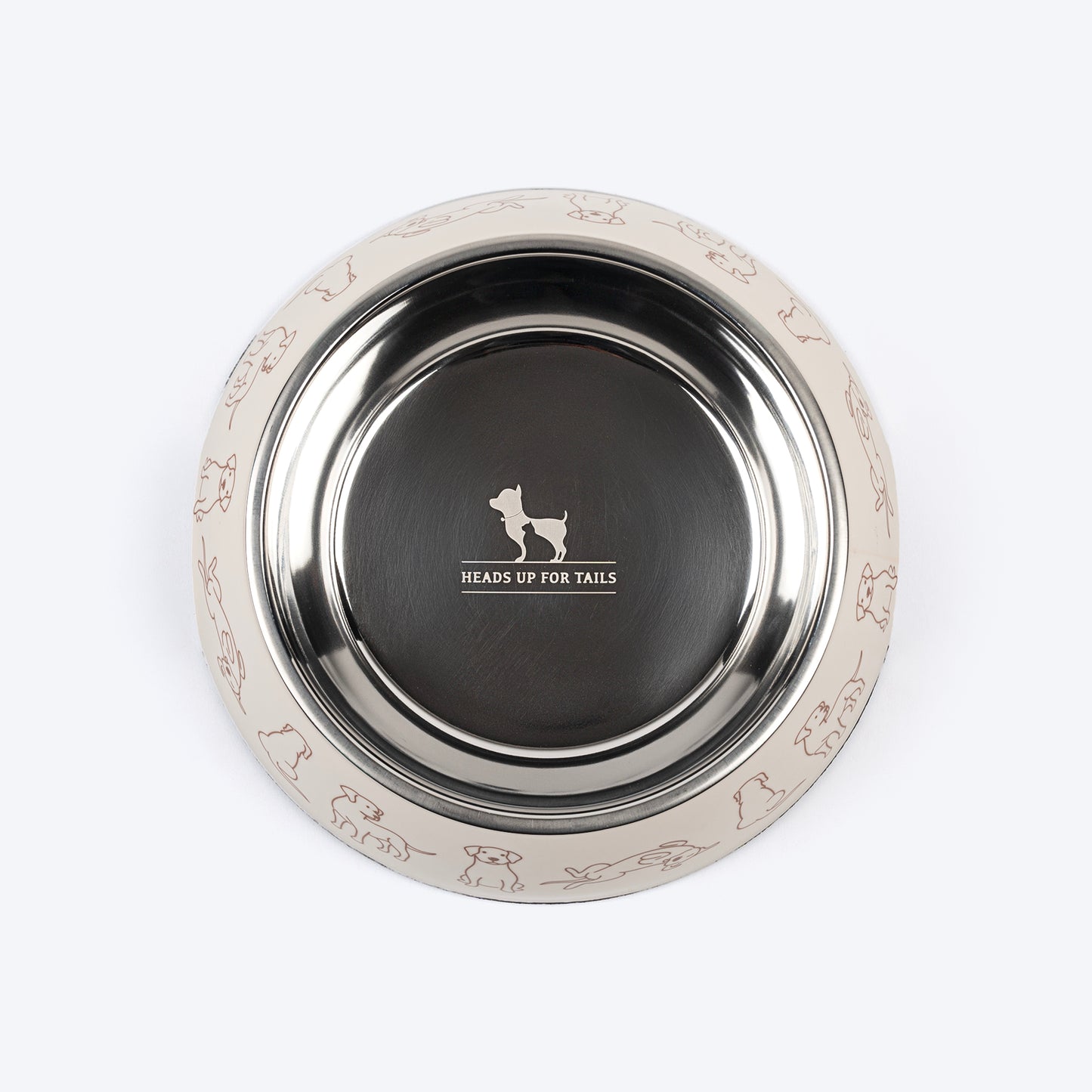 HUFT Wag And Doodle Printed Melamine Bowl With Steel Inserts For Dogs - Beige - Heads Up For Tails