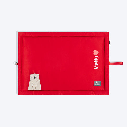 HUFT Personalised Cloudy Bear Classic Mat For Dog & Cat - Red - Heads Up For Tails