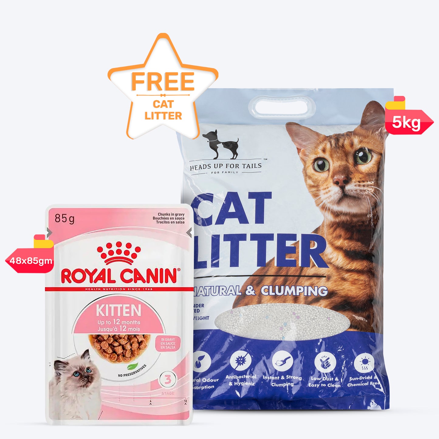 Royal Canin Kitten Care: Instinctive Feast & HUFT Litter Combo - (48 x 85 gm) - Heads Up For Tails