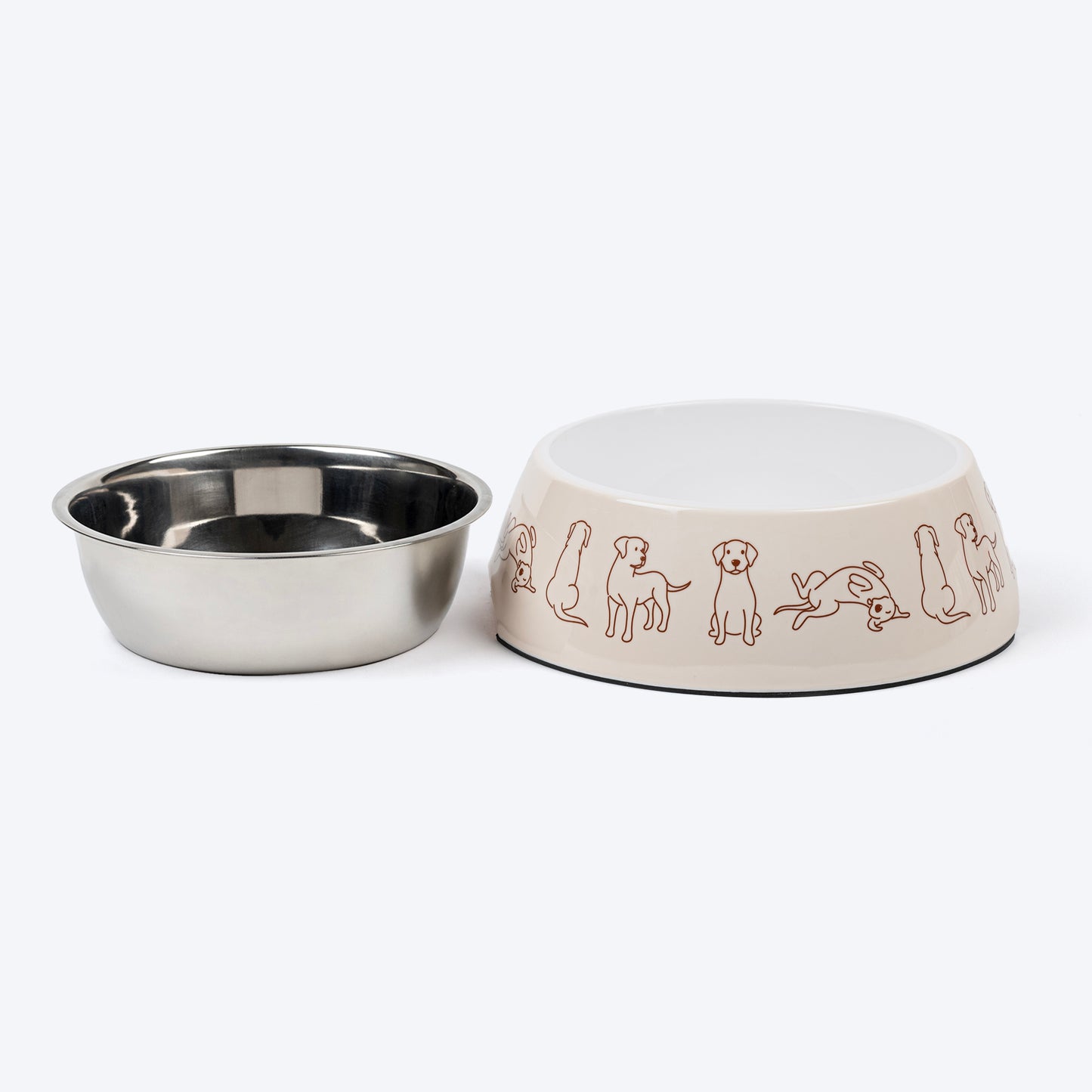 HUFT Wag And Doodle Printed Melamine Bowl With Steel Inserts For Dogs - Beige - Heads Up For Tails