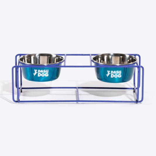 Dash Dog Rainbow Rush Elevated Double Diner With Steel Bowl Inserts For Dog - Violet - Heads Up For Tails