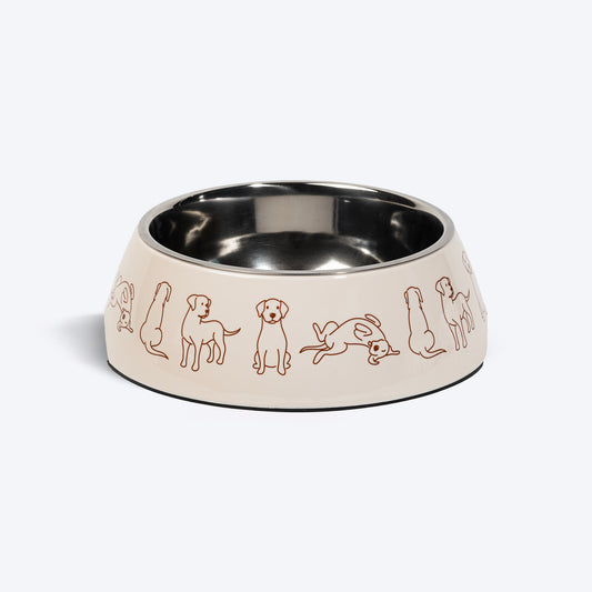 HUFT Wag And Doodle Printed Melamine Bowl With Steel Inserts For Dogs - Beige - Heads Up For Tails