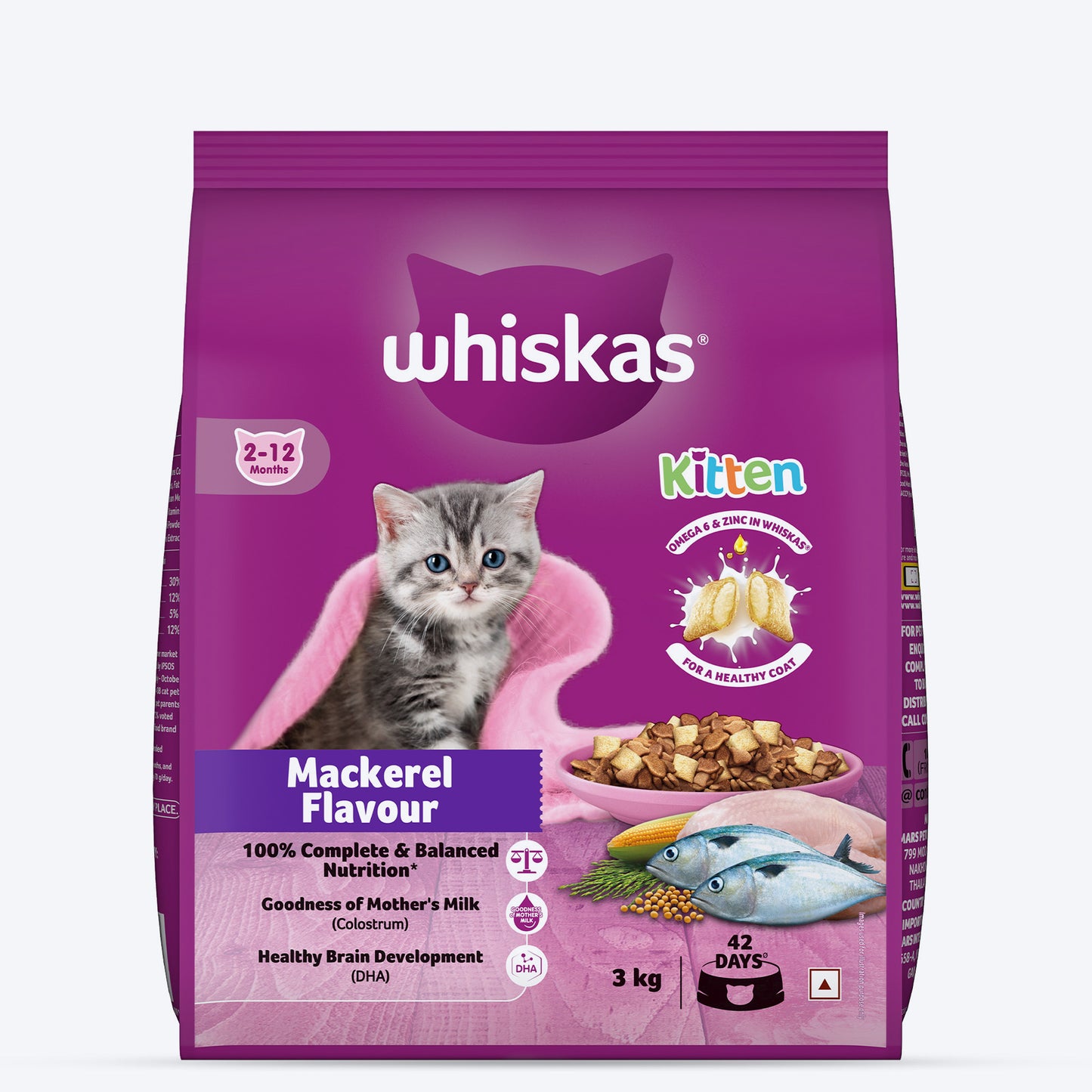 Whiskas Mackerel Flavour Dry Food For (2-12 Months) Kitten - Heads Up For Tails