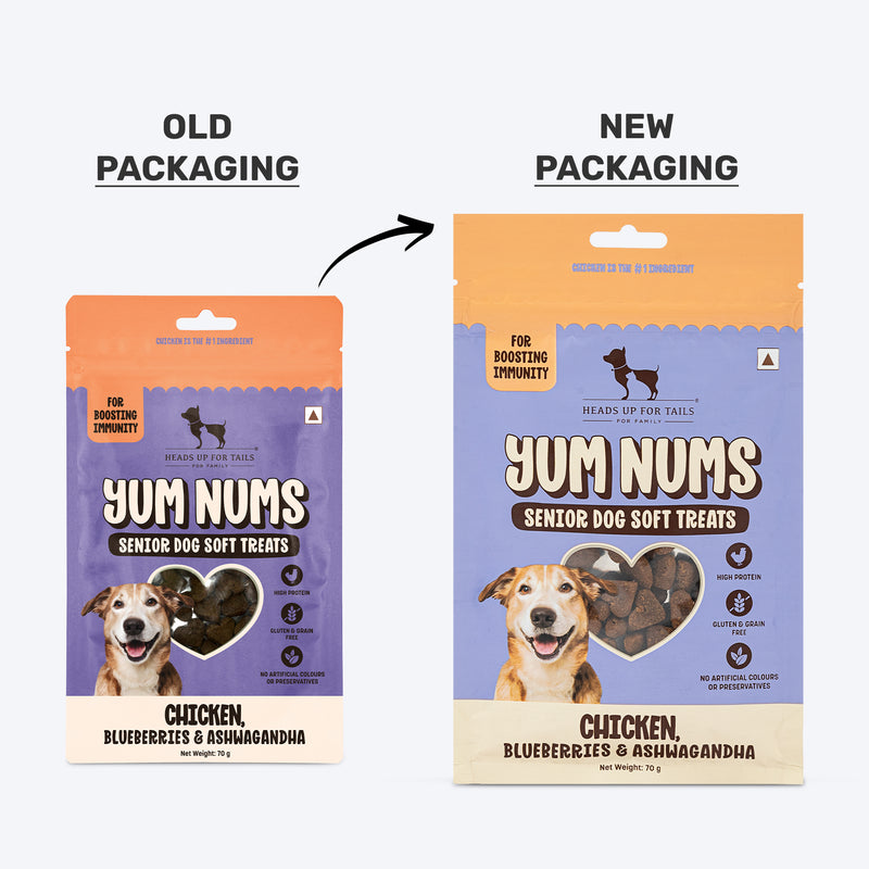 HUFT Yum Nums Senior Dog Treats Soft & Chewy Sticks Blueberries & Ashwagandha With Chicken - 70 gm - Heads Up For Tails
