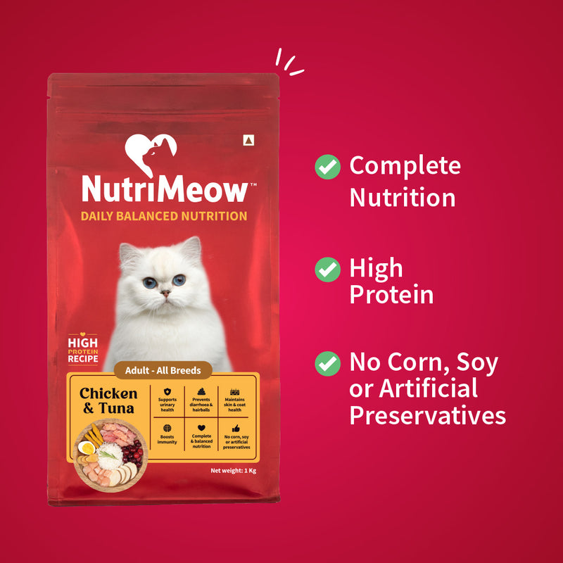 Nutrimeow Chicken and Tuna Dry Food For Adult Cat - Heads Up For Tails
