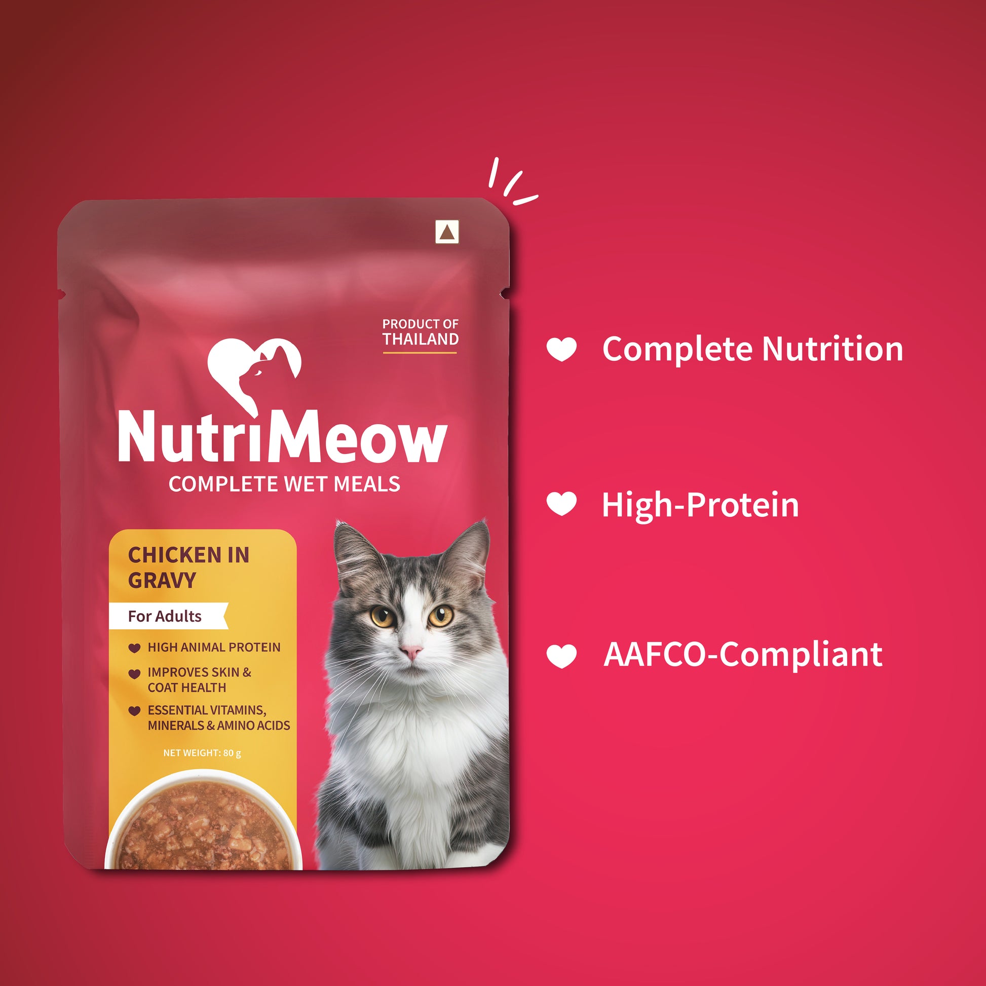 NutriMeow Chicken In Gravy Wet Food For Adult Cat - 80 gm - Heads Up For Tails