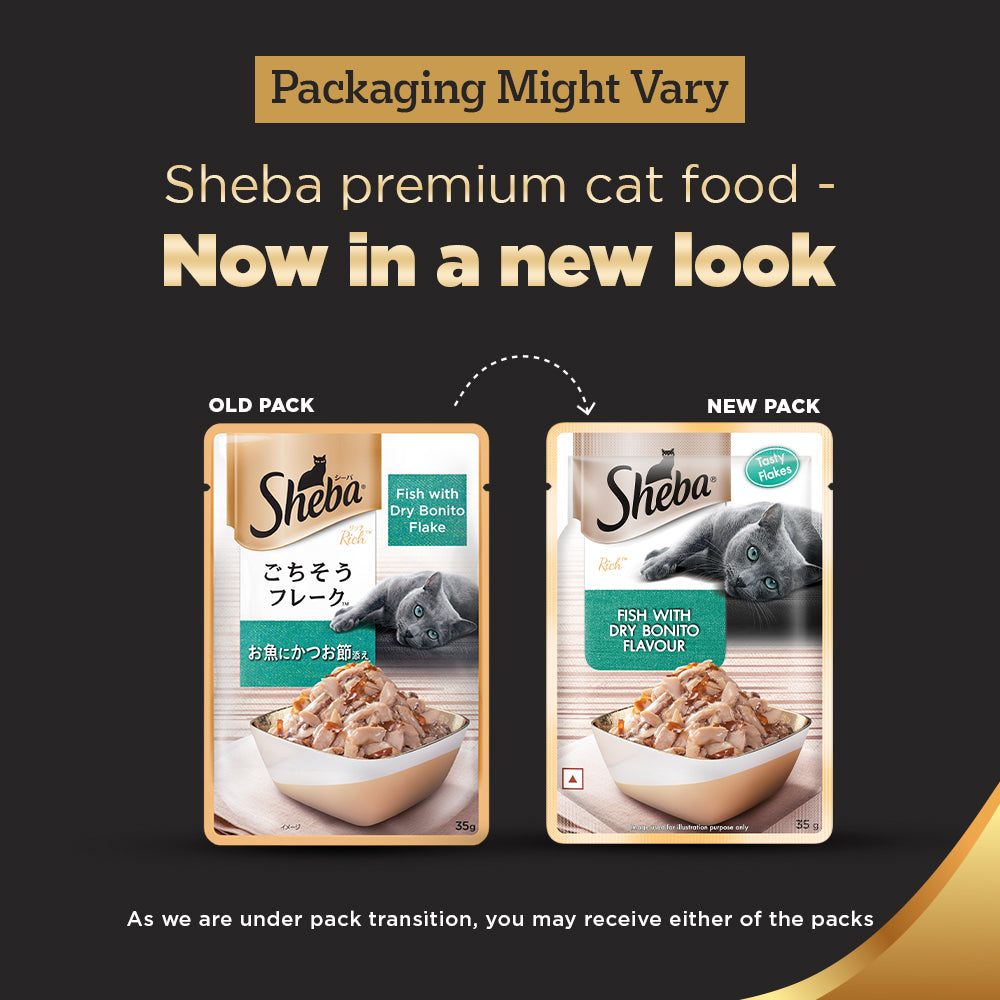 Sheba Fish with Dry Bonito Flake Adult Wet Cat Food - 35 gm Packs - Heads Up For Tails