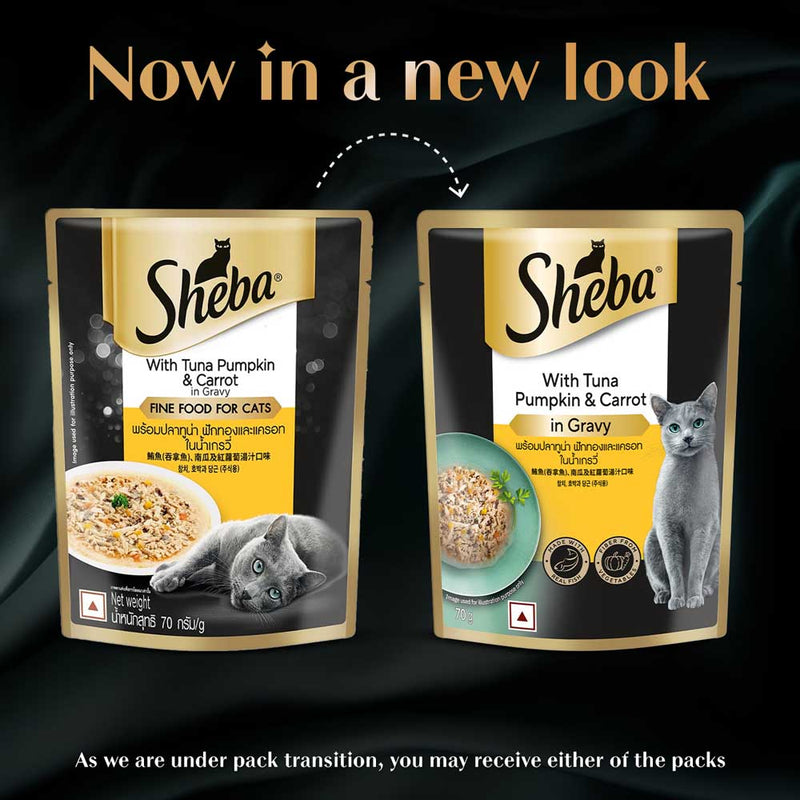 Sheba Rich Premium (1+ Years) Tuna Pumpkin & Carrot In Gravy Adult Wet Cat Food - 70 gm Packs - Heads Up For Tails