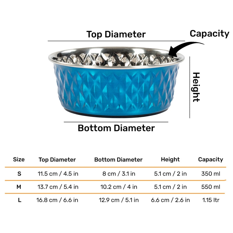 HUFT Dine N' Dazzle Embossed Steel Bowl For Dog - Blue - Heads Up For Tails