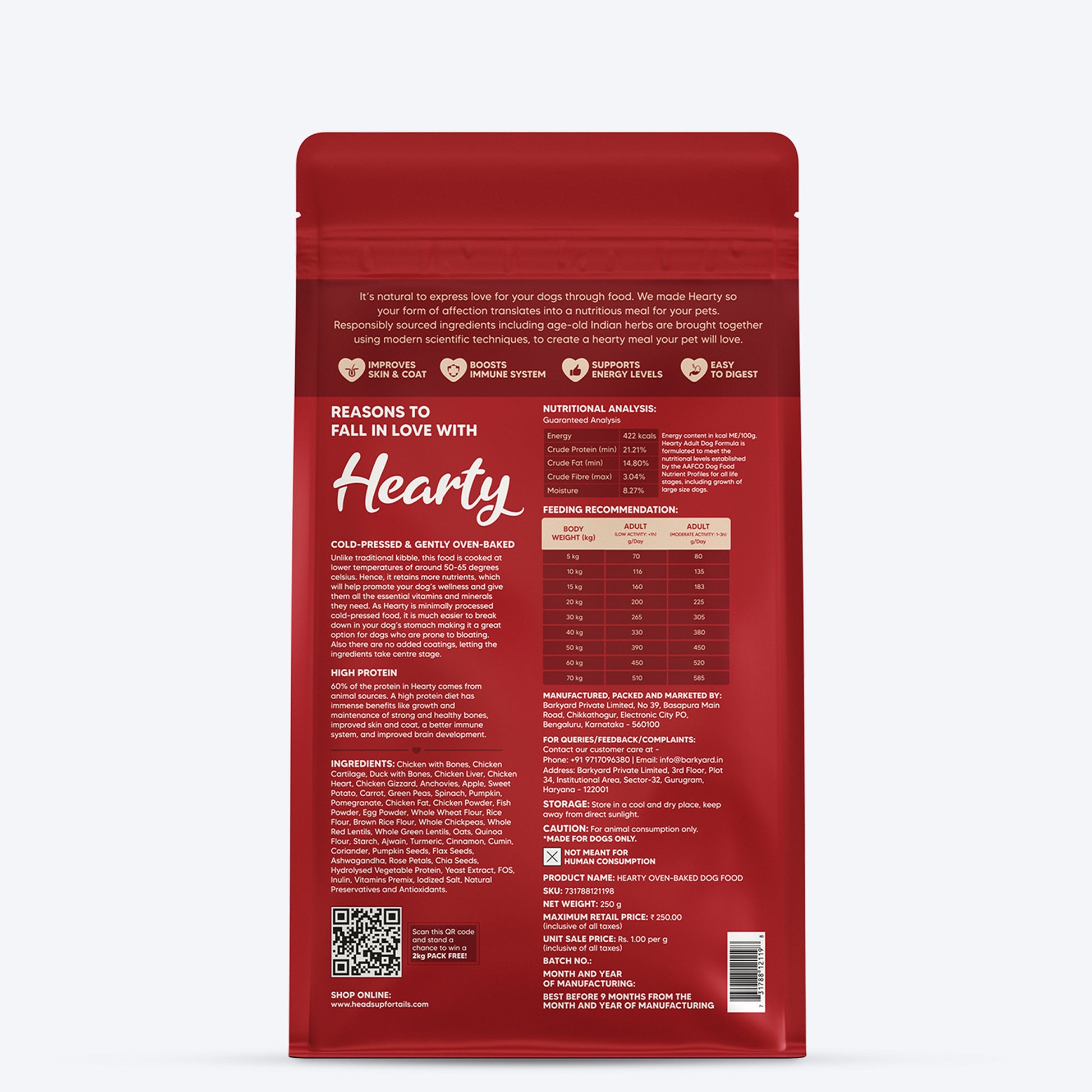 Hearty Oven-Baked Dry Food For Adult Dogs With Chicken, Duck & Brown Rice (All Breeds) - Heads Up For Tails