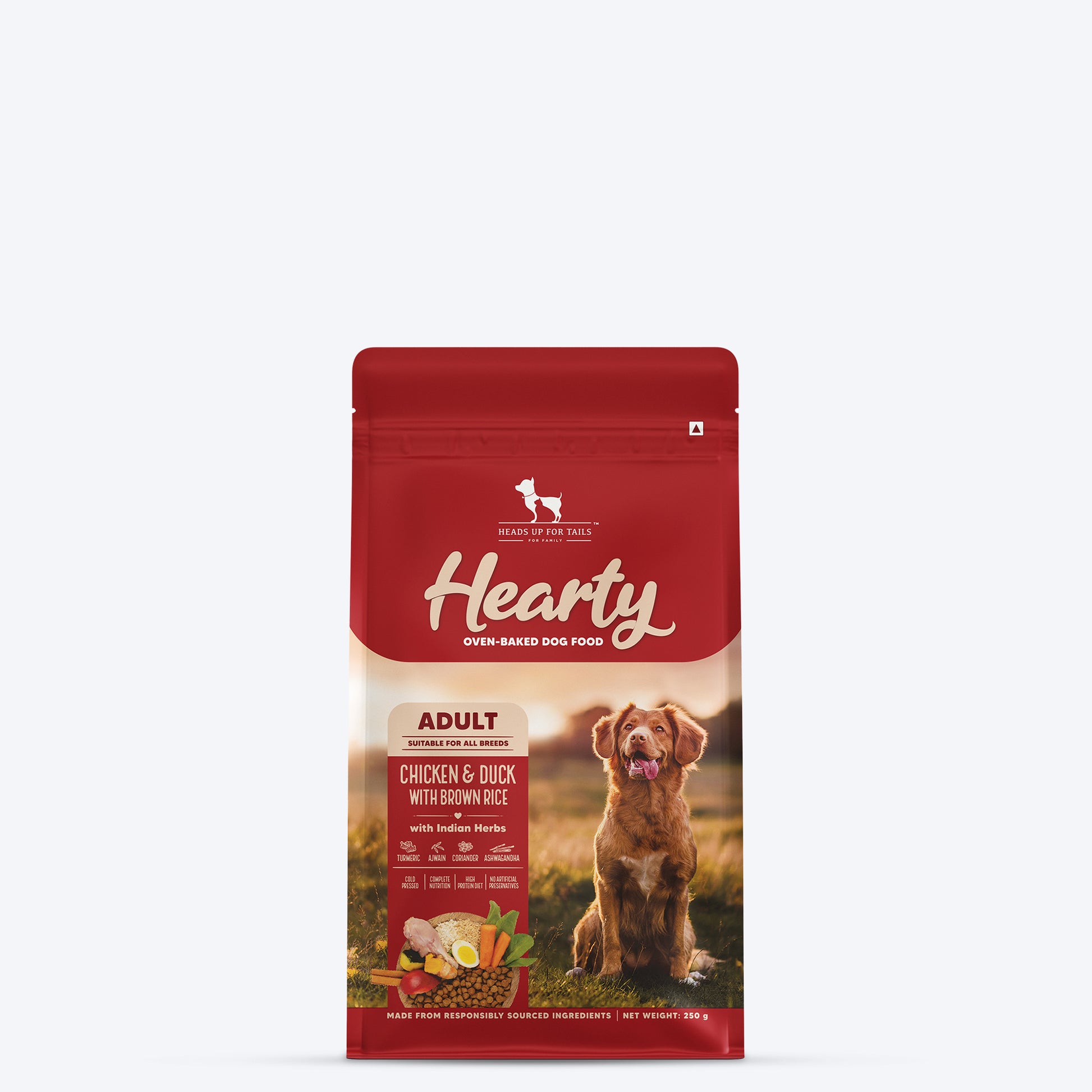 Hearty Oven-Baked Dry Food For Adult Dogs With Chicken, Duck & Brown Rice (All Breeds) - Heads Up For Tails