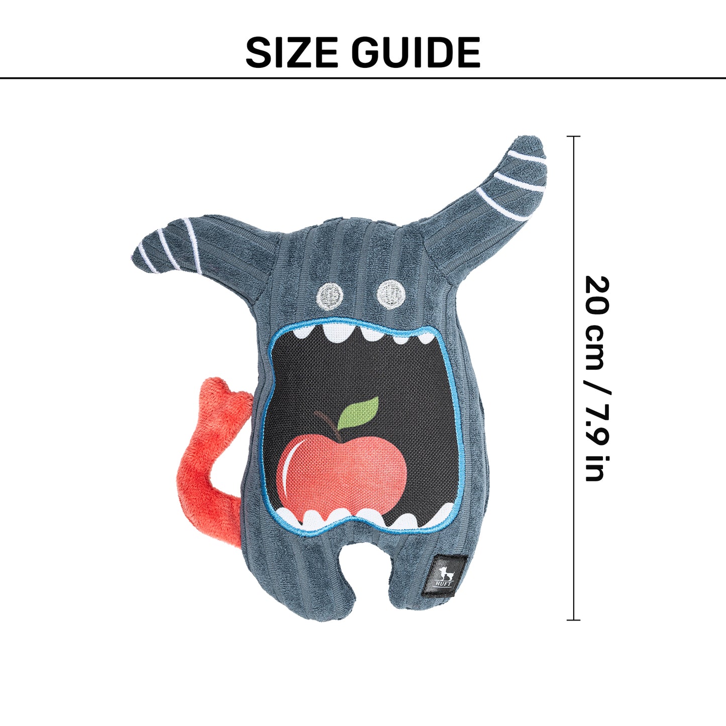 HUFT Chompzilla Squeaky Plush Toy For Dog - Dark Grey - Heads Up For Tails
