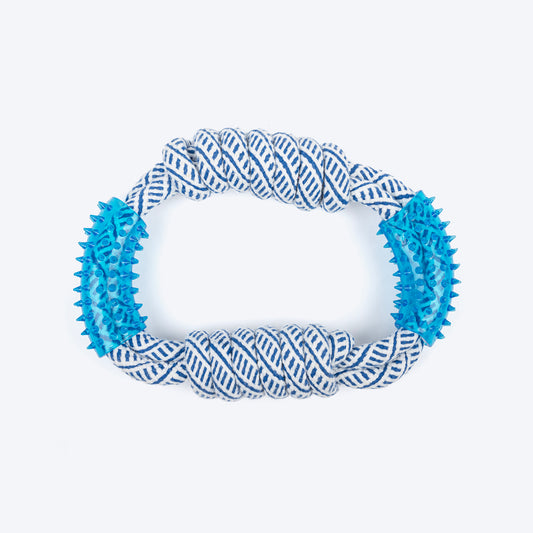 TLC Rope & Spiny Handles Rope Toy For Dog - Navy & White - Heads Up For Tails